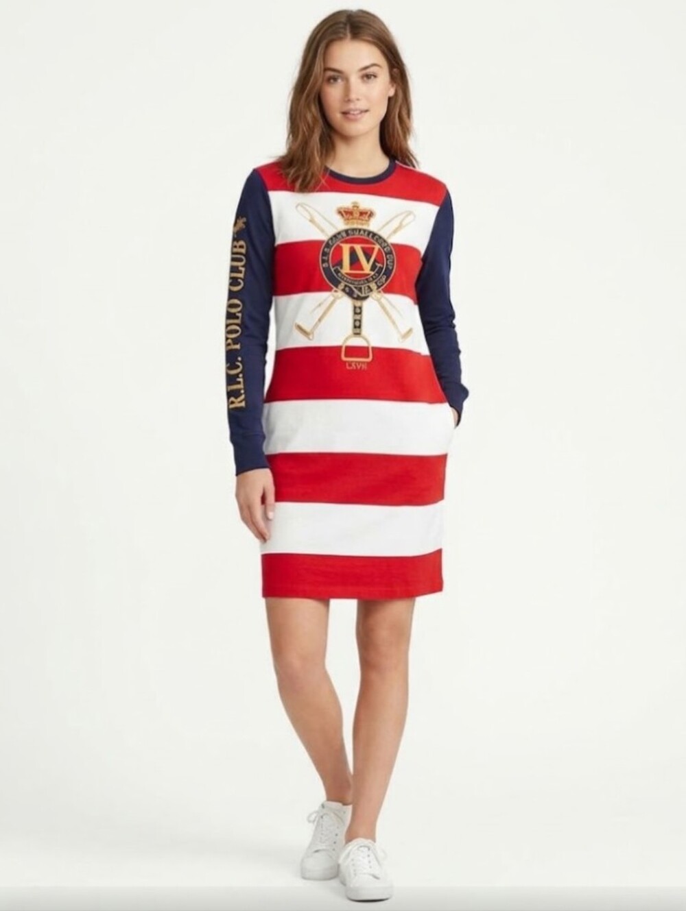 Deal!!🔥Ralph Lauren Red & White Striped Rugby Dress with Navy Sleeves
